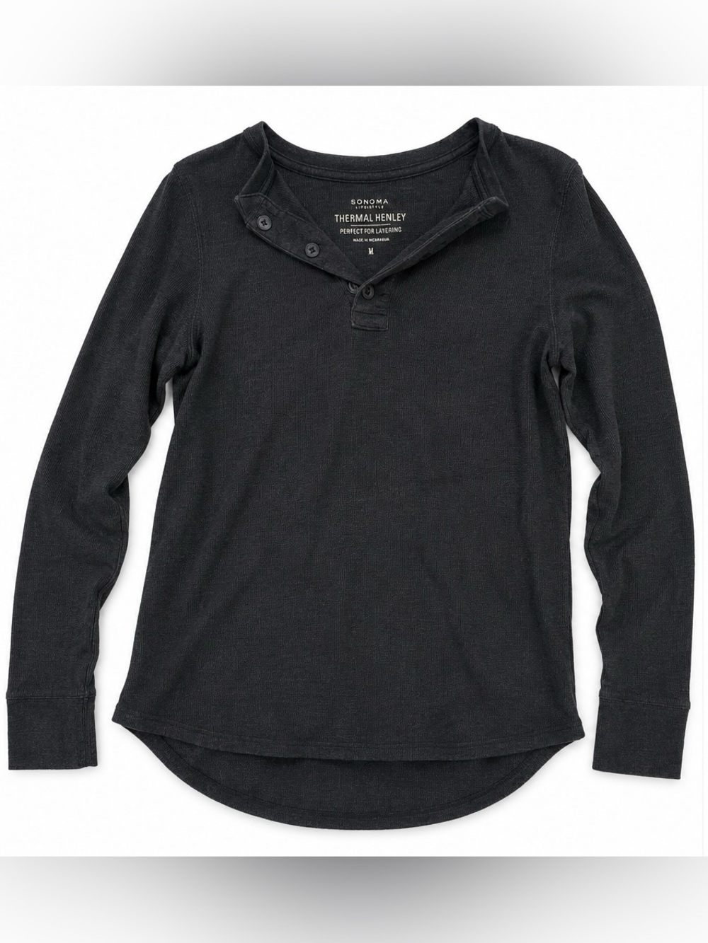 Sonoma Black Thermal Henley Long Sleeve Shirt for Men - Button Placket